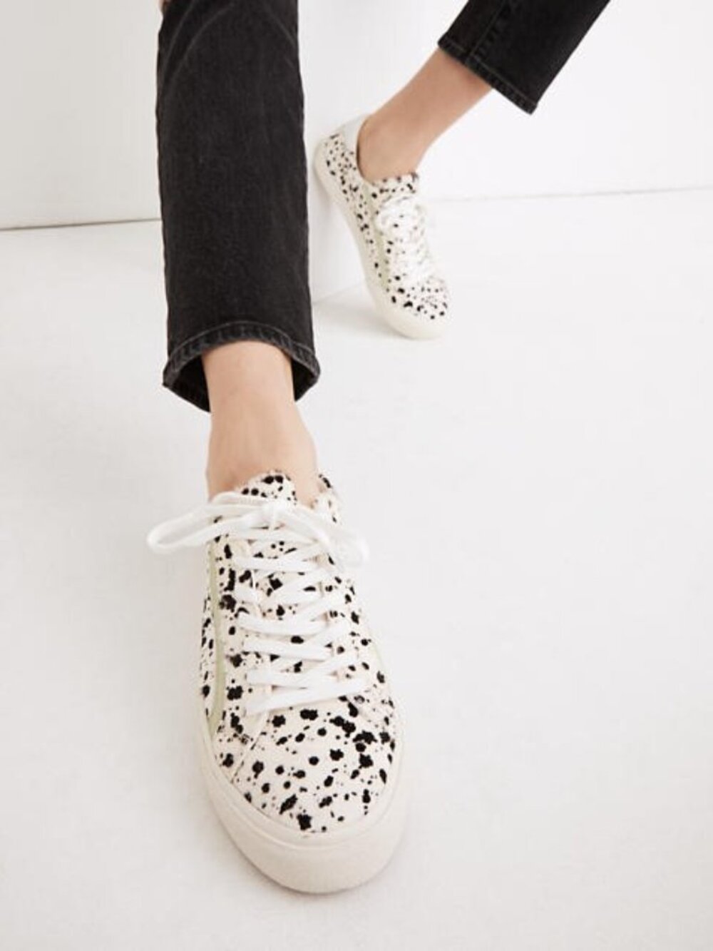 Madewell Sidewalk Calf Hair Sneakers Low Top Lace Up Splatter Paint Size 7 NEW